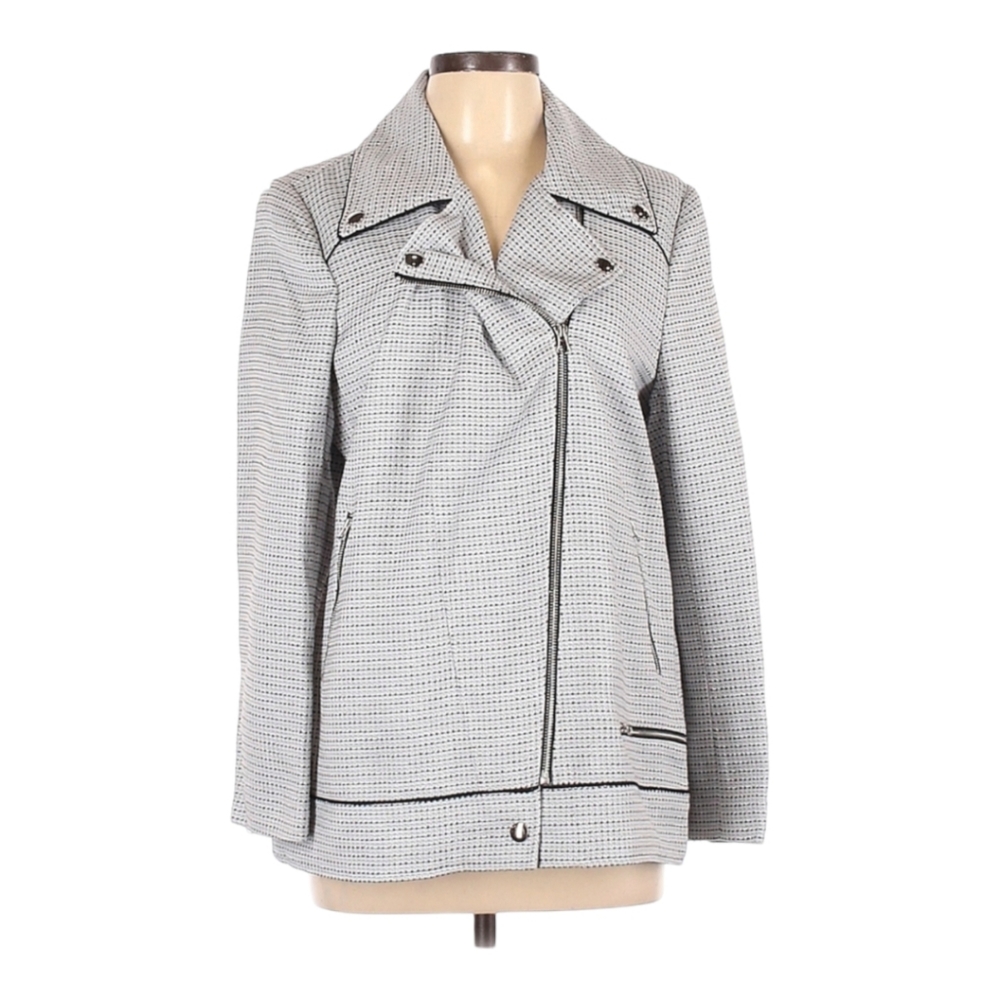 NWT Badgley Mischka Tweed Moto Jacket Grey Multi  Large - Picture 3 of 15